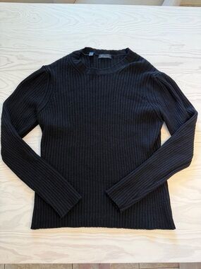 Saks Fifth Avenue Black Ribbed Crewneck Sweater - Women's